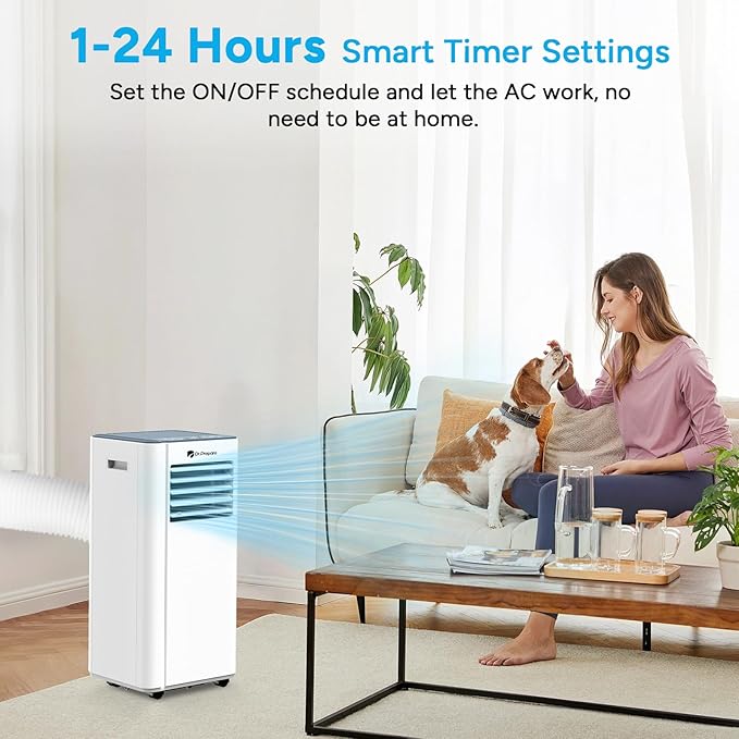 DR.PREPARE 8,000 BTU Portable Air Conditioner, Cooling, Dehumidifier, Fan & Sleep Modes 4-in-1 Portable AC w/Remote Control & 67'' Window Kit, Cools Up To 300 sq. ft, 1-24H Timers - Image 5