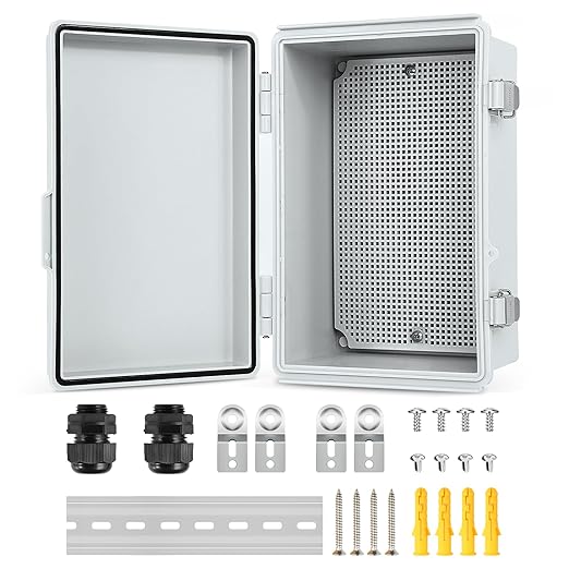 Waterproof Electrical Junction Box, IP67 ABS Plastic Junction Box Enclosure with Aluminum DIN Rail, Mounting Plate, Wall Brackets for WiFi Electronics Project, Grey (10.2''×6.3''×3.9'') by TOTUFY