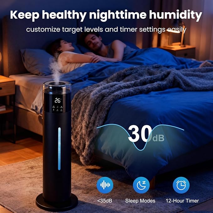 Large Humidifier for Bedroom, 8L/2.1Gal Ultrasonic Cool Mist, Remote control,Easy Clean with 350ML/H Large Mist Speed, Suitable for Kids Room Plant Yoga Study Room Office (Black) - Image 6