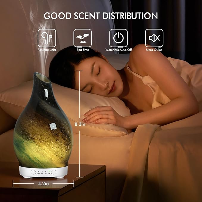 Aromatherapy Diffuser Essential Oil Diffuser - Glass Diffuser Ultrasonic Cool Mist Aroma Diffuser 150ml Scented Oil Diffuser with Auto-Off Protection & 7 Colors Night Light for Home Office Decor&Gift - Image 4
