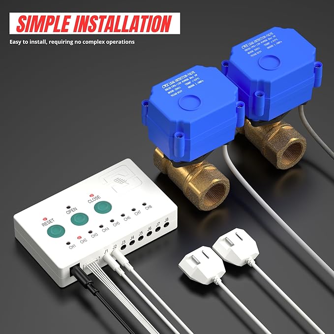 Water Leak Detector, Automatic Water Leak Alarm System, with 2X 3/4" NPT Shutoff Valves & 2 Sensors, Flood Prevention for Water Heater Laundry - Image 4