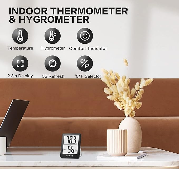 DOQAUS Digital Hygrometer Indoor Thermometer Humidity Meter Room Thermometer with 5s Fast Refresh Accurate Temperature Humidity Monitor for Home, Bedroom, Baby Room, Office, Greenhouse, Cellar (Black) - Image 2