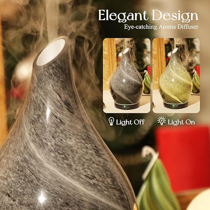 Porseme 280ml Essential Oil Diffuser Glass Color Changing Aroma Air Diffusers Aromatherapy Ultrasonic Cool Mist Humidifier 7 Running Hours Waterless Auto-Off for Sleeping, Yoga, Office, Spa (Obsidian) - Image 7