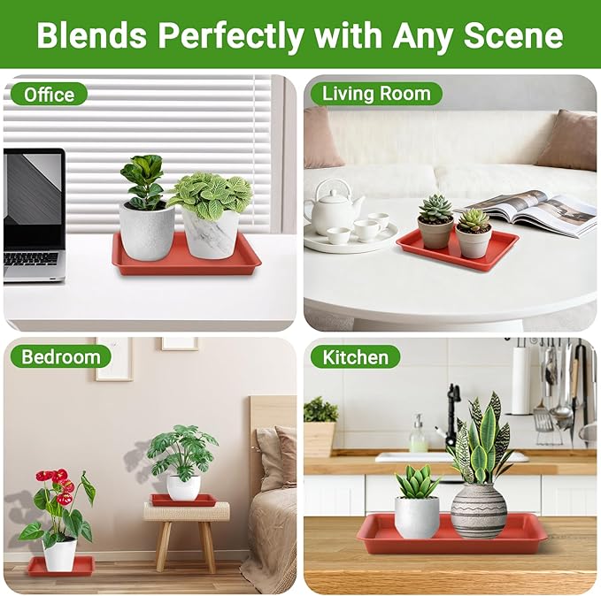 GREANER 11 Inch Red Plant Saucer, 3 Packs Plastic Plant Trays for Pots, Plant Water Catcher Tray for Indoors Outdoor, Flower Planter - Image 6