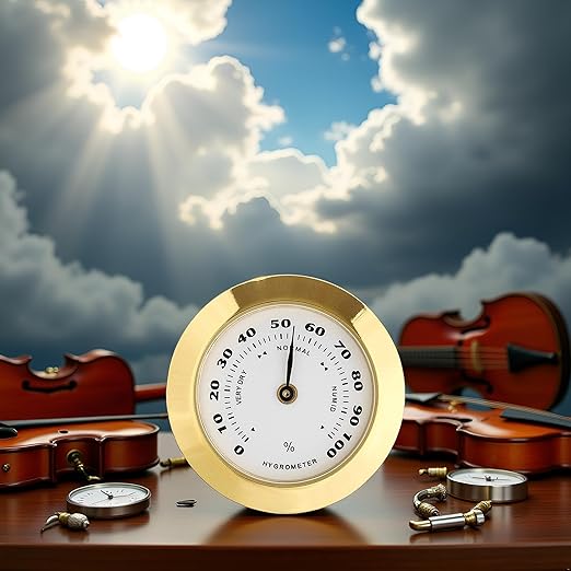 Golden Upgraded Hygrometer Humidity Meter Mini 38mm Round Glass Analog Hygrometers Suitable for Humidors Guitar Violin,Thermometer Hygrometers for Weather Hygrometer with Probe - Image 5