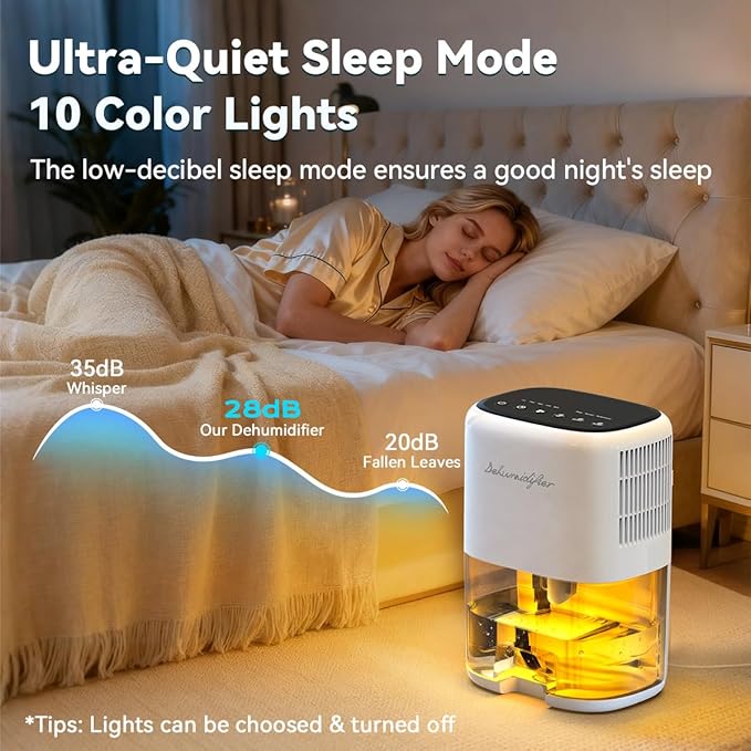 Small Dehumidifier for Home 44OZ Quiet with Auto Off & Defrost 5 Timers 3 modes 10 Color Lights 3 Brightness 260 Sq.ft Portable Dehumidifiers for Basement Bedroom Bathroom RV Closet - Image 4