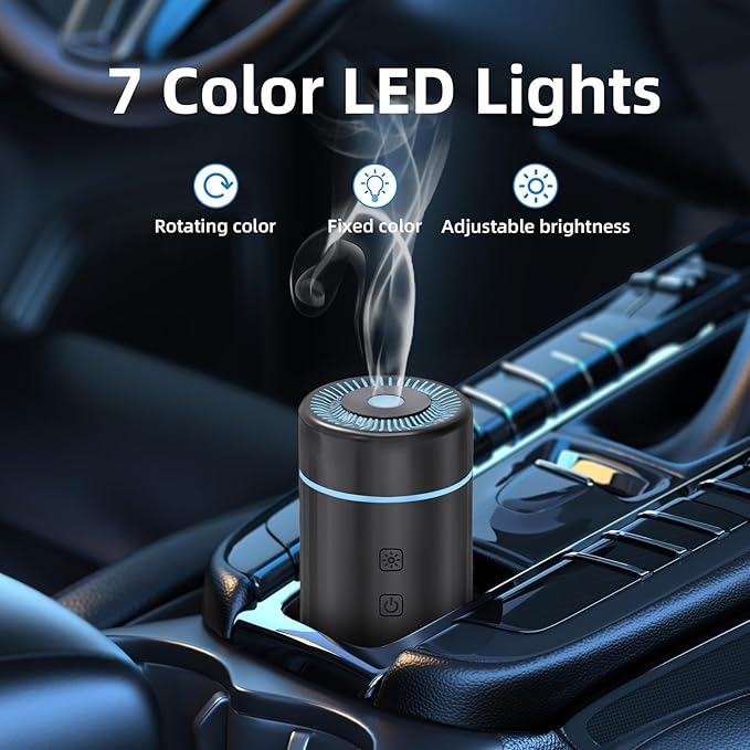 100ML Car Diffuser, USB Rechargeable Battery Operated, Powered Cordless Essential Oil Humidifier, 7 LED Color Lights 2 Timer Modes for Car Outdoor Home (Black) - Image 6