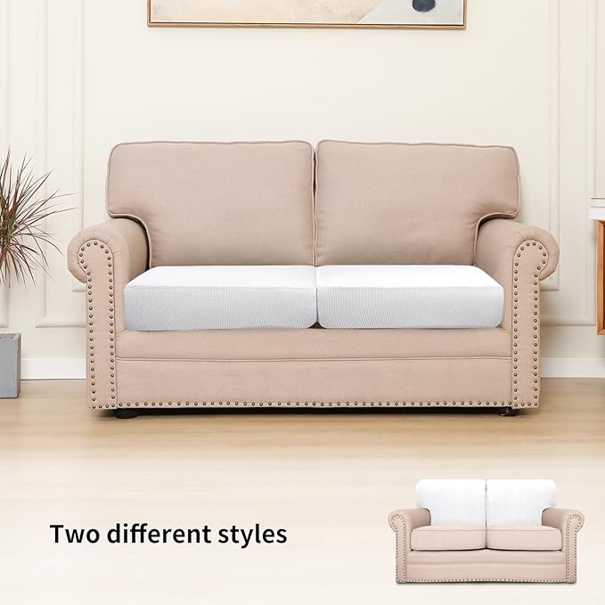 Easy-Going Stretch Individual Loveseat Couch Cushion Cover Sofa Cushion Furniture Protector Sofa slipcover Soft Flexibility with Elastic Bottom (2-Piece Loveseat Cushion Cover, Snow White) - Image 2