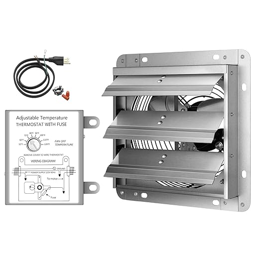 Simple Deluxe 14 Inch Wall Mounted Shutter Aluminum Exhaust Fan with Temperature Controller and Power Cord Kit, 1600 RPM, 1000 CFM, for Attic, Garage, Louvered Vent, Plant, Greenhouse, Silver by SimpleDeluxe
