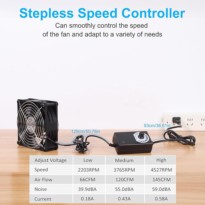 4.72" High-Speed Axial Exhaust Duct Fan with 4" Flange Adapter Stepless Speed Controller – 38mm Thick for 3D Printer Enclosure Laser Engraver Soldering Fume Extractor and Grow Tent Ventilation - Image 4