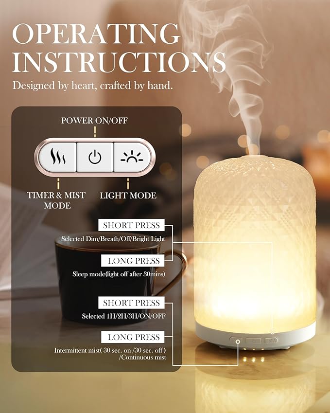 Essential Oil Diffuser – 2.4MHz Ultrasonic Aromatherapy Diffuser, Health Night Light, Timer & Auto Shut-Off, BPA-Free, 120ml Glass Oil Diffuser for Home, Office, Spa, Yoga - Image 5