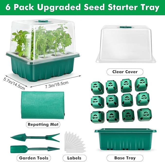 Seed Starter Tray, Seed Starting Trays with Adjustable Ventilation Humidity Planting Pot Plant Starter Kit Greenhouse Propagator Biodegradable Seedling Germination Trays Xmas (Green) - Image 7
