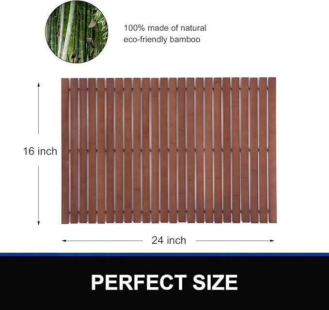 Bamboo Bath Mat Bathroom Rugs Floor Wood Shower Bathtub Waterproof Non Slip Accessories 16x24 Inch Easy to Clean, Walnut Bamboo, 1 pc - Image 2