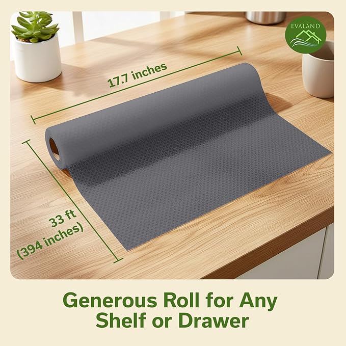 EVALAND Shelf Liners for Kitchen Cabinets Non-Adhesive 17.7" x 33 FT Grey Drawer Liner Non Slip, Washable Cabinet Liner, Waterproof Shelf Liners for Cabinets, Refrigerator Bathroom Pantry Cabinet Mat - Image 5