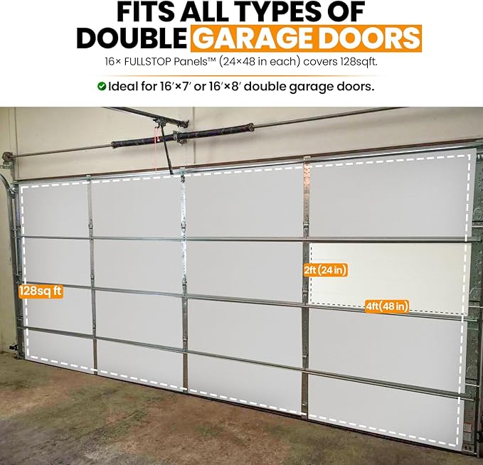 BEEST FULLSTOP Garage Door Insulation Kit w/ Seals & Window Films - 16x7 & 16x8 ft Double Garage Door Insulation Panels - Easy-to-Install 16 Pre-Cut 24x48 Foam-Core Panels w/ Tape, Cutter & Squeegee - Image 6