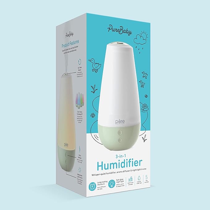 Pure Enrichment® PureBaby® 3-in-1 Whisper-Quiet Humidifier, Color Changing Night Light, & Essential Oil Diffuser for Baby Nursery & Kids Bedroom to Relieve Congestion, Colds, & Coughs (Whisper Green) - Image 7