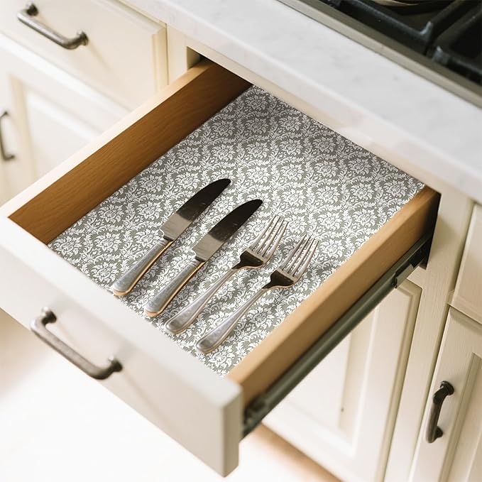 Drawer Liner and Shelf Liner for Kitchen Cabinet Liner Non-Adhesive Non-Slip Shelf Paper, Thick Strong Grip Waterproof Easy to Clean for Shelves, Cupboard, Desks, Baroque Pattern, 23.6 in x 20 FT - Image 2