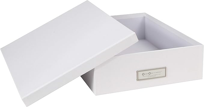 Bigso Oskar Fiberboard Label Frame Document Letter Box - File Organizer Box for Important Paperwork - Durable Document Storage with a Lid & Metal Label Window - 3.3 in x 10.2 in x 13.8 in - White - Image 4