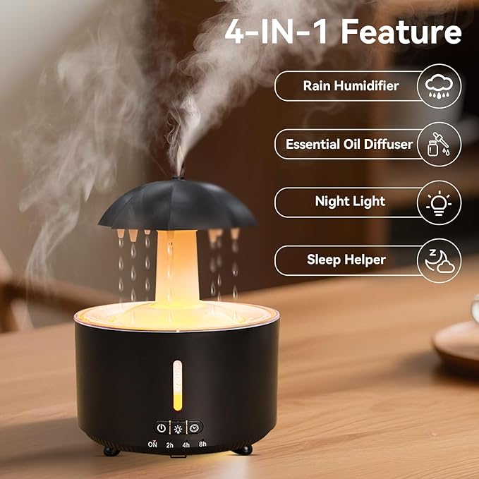 Missfly Aromatherapy Diffuser,Clouds and Cool Mist Humidifier,360° Rotatable,Super Quiet, Easy to Fill & Clean, Auto Shut-Off,300ml Humidifiers for Bedroom Home and Office (Black) - Image 6