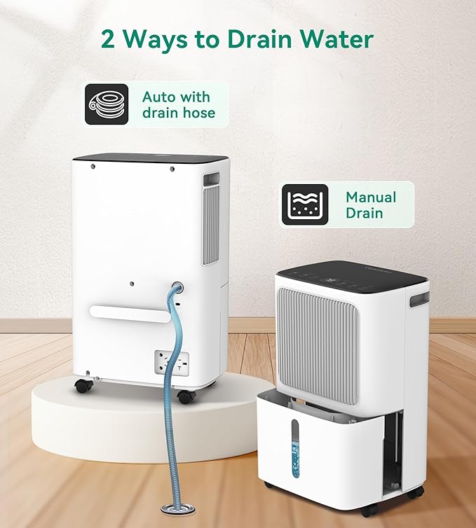 2500 Sq.Ft Dehumidifier for Basement with Drain Hose Max 34 Pints, VEAGASO Dehumidifiers for Home, Large Room, Bathroom, Bedroom, Three Modes, Intelligent Humidity Control, Dry Clothes, 24HR Timer - Image 4