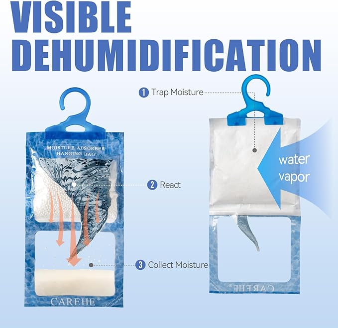 Hanging Moisture Absorbers Bags, Effective Dehumidifiers for Closet, Wardrobe & Bedroom, Absorbs Excess Humidity, Prevents Dampness & Odor, Easy to Use & Long-Lasting Fragrance-Free - Image 2
