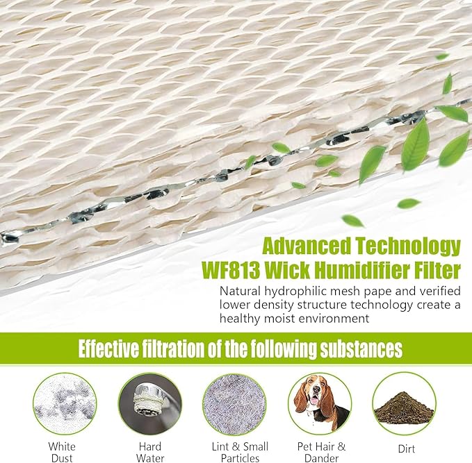 6 Pack WF813 Humidifier Filters Wick Replacement Compatible with ReliOn RCM-832 RCM-832N WF813 DH832 ProCare PCWF813 Equate EQWF813 EQ-2119-UL Duracraft DH-830 Cool Mist Humidifier Filters - Image 3