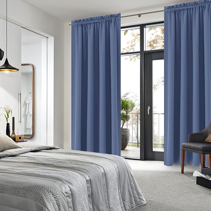 DWCN Blackout Curtains – Thermal Insulated, Energy Saving & Noise Reducing Bedroom and Living Room Curtains, Dusty Blue, W 52x L 84 Inch, Set of 2 Rod Pocket Curtain Panels - Image 2