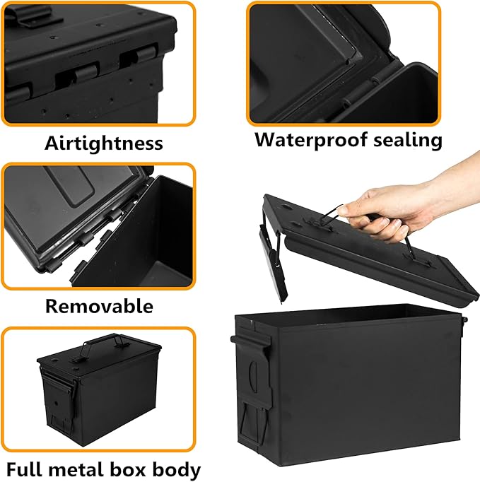 GUGULUZA Metal Ammo Can 30/50 Cal, Lockable Bullet Storage Case, Waterproof & Airtight Containers Box with Flip Top for Long-Term Storage Shotgun, Rifles, Pistols Ammunition - Image 3