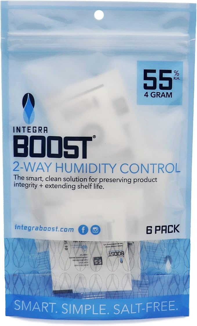 Integra Boost 55% RH Level - 4 Gram Size - Two-Way Humidity Control Pack - Incl. Replacement Indicator Cards - Food Storage & Herbs Moisture Balancer for Up to 1/2 oz (Pack of 6) by IntegraSpecialtyProducts