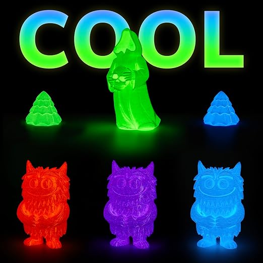 AMOLEN Silk Glow in The Dark Filament Multicolor, Glow Filament Silk Green, Blue, Purple, Orange Red 1.75mm PLA Filament, Dimensional Accuracy +/- 0.02 mm, 200g X 4 Pack - Image 6