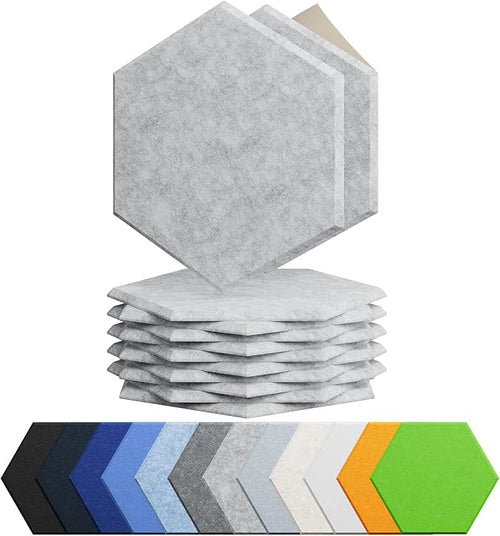 12 Pack Acoustic Panels Self Adhesive Sound Proof Foam,High Density Sound Acoustic Foam Panel,12X10.23X0.4 Inch Hexagon Wall Panels in Home,Office,Reccording Room,Studio(Silver Gray) by Amantech