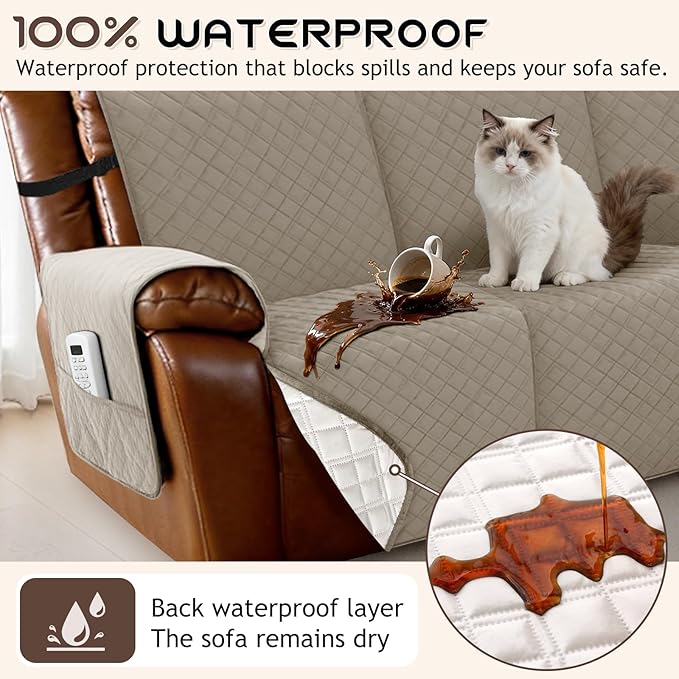 Arfntevss Waterproof Recliner Sectional Couch Covers for Reclining Sectional L Shape Sofa Cover Non Slip Washable Recliner L Shaped Slipcover Sets for Dog Furniture Protector (5 Seater, Light Khaki) - Image 2