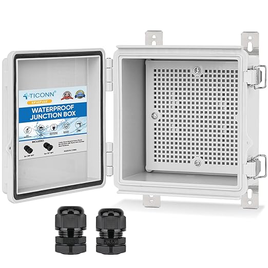 TICONN Waterproof Electrical Junction Box IP67 ABS Plastic Enclosure with Hinged Cover with Mounting Plate, Wall Brackets, Cable Glands (Off-White, 5.9"x5.9"x3.5") by TICONN