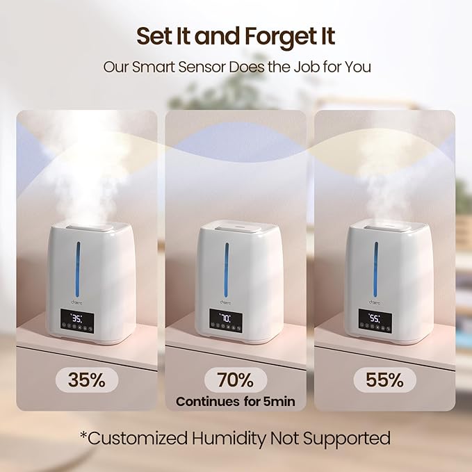6L Top Fill Ultrasonic Humidifier - Cool and Warm Mist for Bedroom, Baby, Large Rooms & Plants, Smart Humidity Control, Aroma Diffuser, Night Light, 12H Timer, Quiet, White - Image 5
