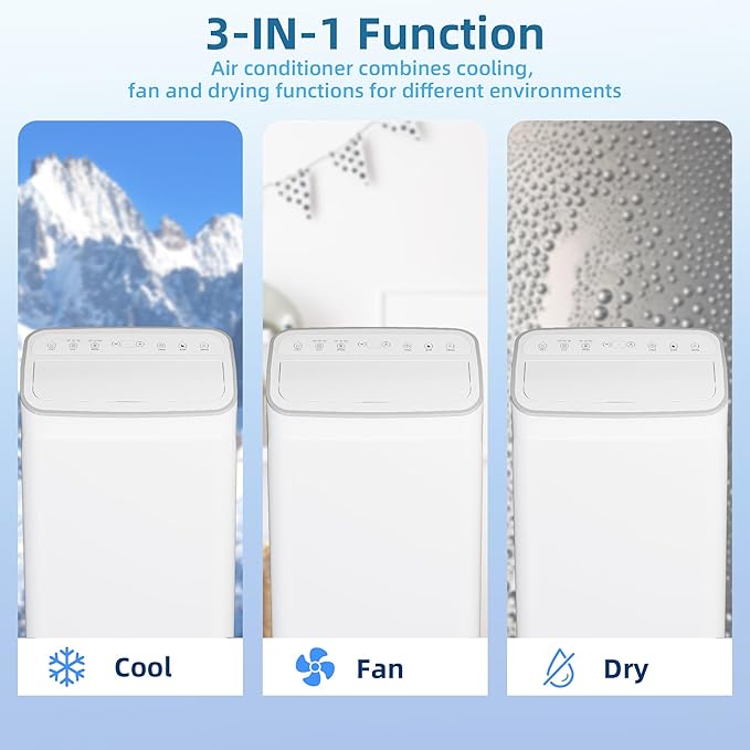 12000 BTU Portable Air Conditioner With 3-In-1 Function - Cools, Fan, Dehumidifier for Room Up to 560 Sq.Ft, 24H Timer, Remote Control, Ideal for Bedroom and Office - Image 4
