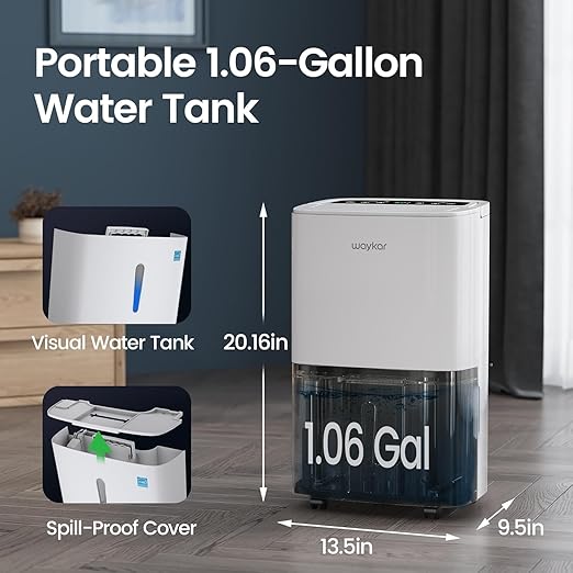 Waykar 120 Pints 2025 Energy Star Home Dehumidifier for Spaces up to 6,000 Sq. Ft, Ideal for Basement, Bathroom and Large Room with Drain Hose, Portable, Auto Defrost and Self-Drying - Image 8