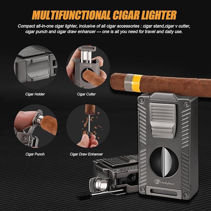 Cigar Humidor and Cigar Lighter Kit, Cedar Wood Cigar Case with Digital Hygrometer and Combo Lock, Multi-Function All-in-1 Butane Lighter and Humidor Box, Cigar Gift for Men, Can Hold 50 Cigars - Image 4