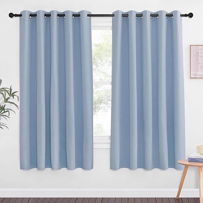 NICETOWN 66 Inch Long Blackout Curtains for Bedroom Living Room, Thermal Insulated Room Darkening Curtains, Light Blocking Blackout Drapes for Bedroom, 66" W x 66" L, 1 Panel, Vintage Blue by NICETOWN