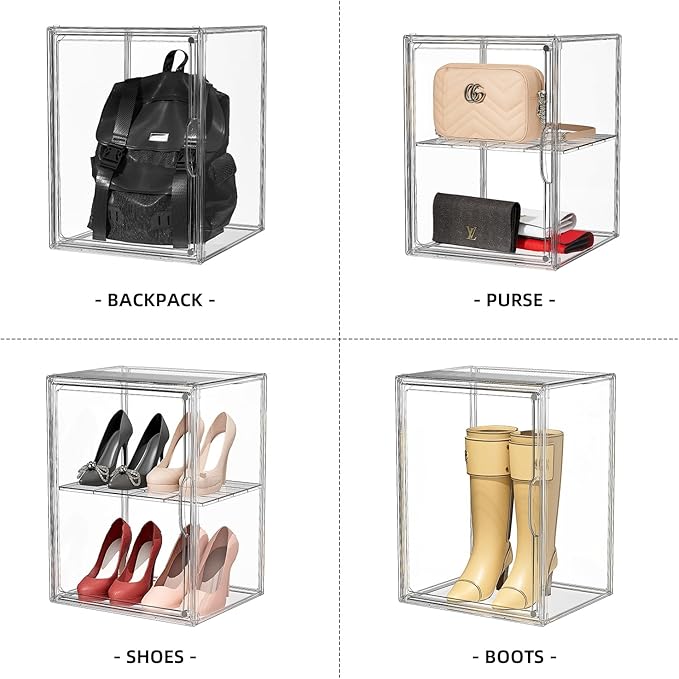 Clear Acrylic Display Case, Super Large Stackable Storage Bins Magnetic Attraction Lids, Acrylic Box with Compartment Divider for Collectibles, Figures, Cosmetic, Purse, Handbag, Wallet, 1 Pack - Image 4