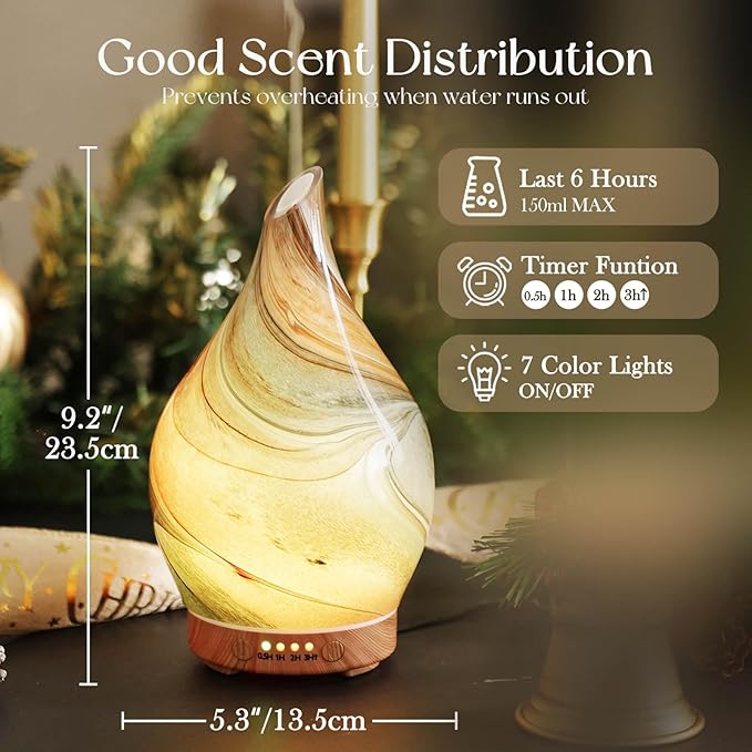 Porseme 150ml Glass Essential Oil Diffuser Aromatherapy Ultrasonic Cool Mist Humidifier 6 Running Hours Waterless Auto-Off Air Diffusers for Sleeping,Yoga,Office Working Spa and Rest (Deep Desert) - Image 3