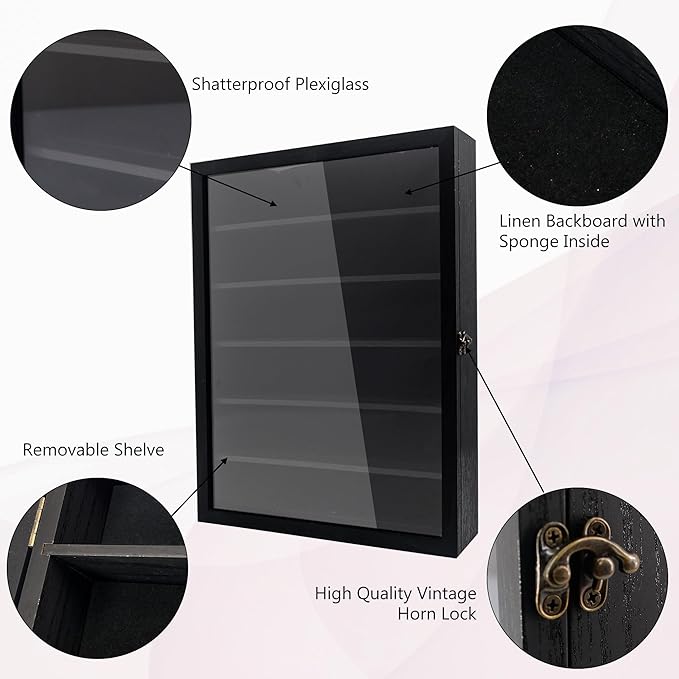Shadow Box Frame with Removable Shelves, Black 12x16 Deep Memory Box Display Case for Keepsake Collectibles, Coins Military Medals Pins Wedding Flowers - Image 4