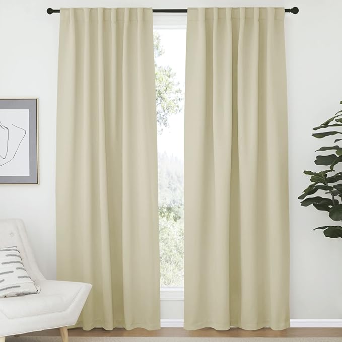 NICETOWN Living Room Room Darkening Curtains, Soft and Smooth Fabric Draperies and Panels, Privacy Energy Smart Curtains for Patio Door (Beige, 52" Wide x 84" Long, 2 PCs by NICETOWN