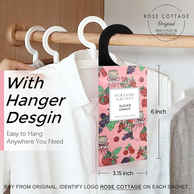 ROSE COTTAGE Large 12 Packs Sugar Grace Hanging Closet Deodorizer Air Freshener Long Lasting Scented Sachets Smell Goods for House - Image 2