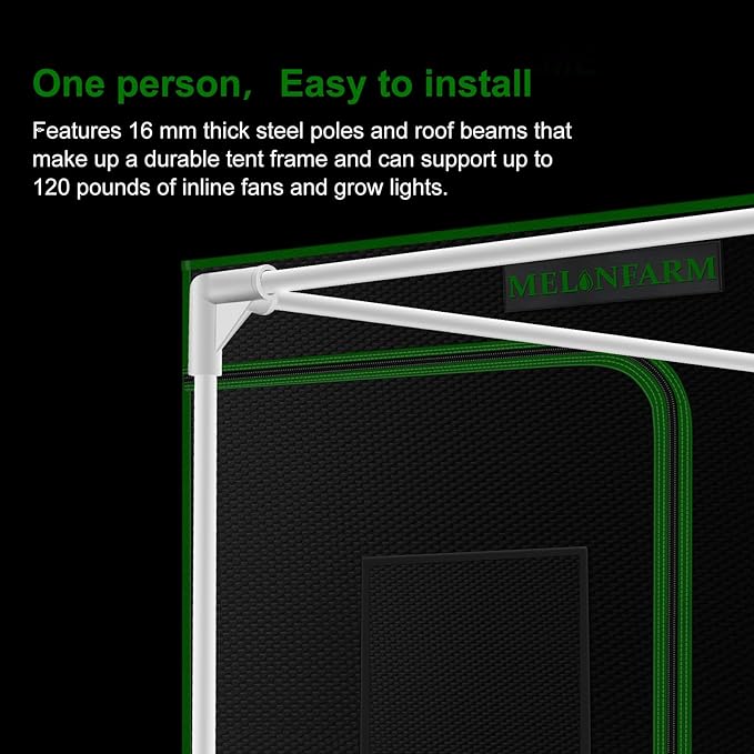 MELONFARM 4x4 Grow Tent, 48"x48"x80'' High Reflective 600D Diamond Mylar Canvas with Observation Window and Floor Tray for Hydroponic Indoor Plant Growing - Image 6