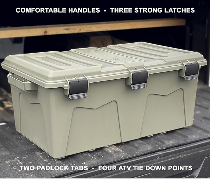 MTM ACRG18 Gear Crate Utility Box, Water Resistant Gear Dry Storage Box for the Field, Lockable Dry Storage Case, 52 Quart, Stackable, Secures Hunting Shooting Gear, 101 Uses, USA Made, Army Green - Image 6