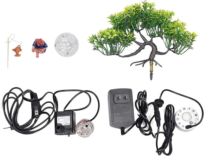 15" LED Desktop Fountain Waterfall Decor, Atomizing Desktop Humidifier w/LED Lights & Atomizer for Office Home Desk Decoration Gift Zen Meditation Resin Rockery Water Fountain Bonsai Bedroom Relax - Image 7