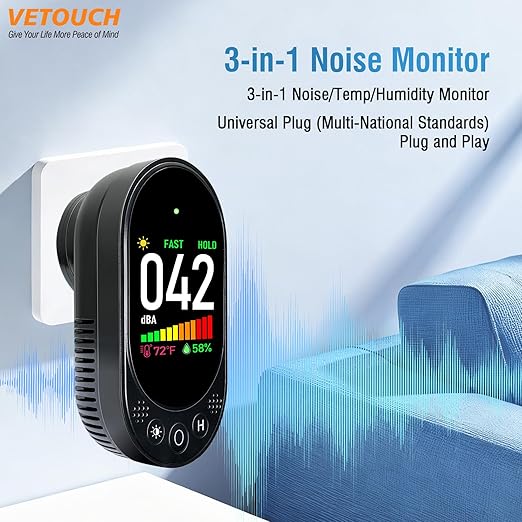 Portable Plug-In Noise Detector, 3-In-1, Temperature/Humidity Simultaneous Monitoring, High-Definition Large Screen Accurate Data Reading, Intelligent Graded Alarm, Suitable For Various Venues - Image 2