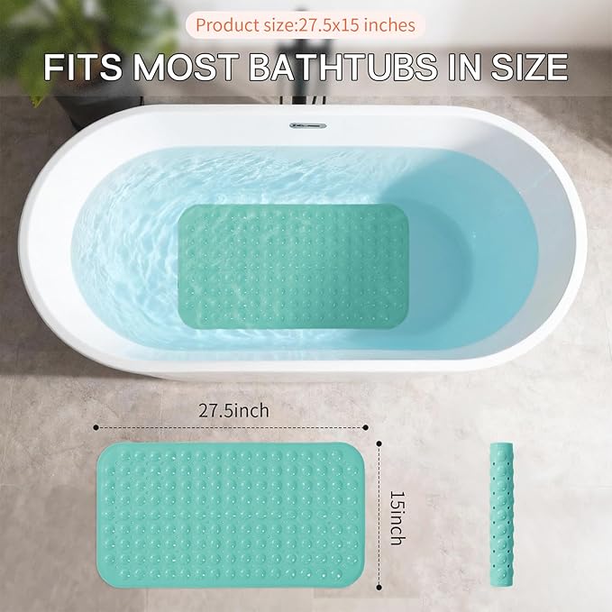 Anti-Slip Bathtub Shower mat, 27.5×14.5（Approximately 70×37cm） inch Soft Oversized Machine Washable Non-Slip Bathtub mat with Drainage Holes, Bathroom Floor Suction Cup.（1-Opaque Mars Green） - Image 3