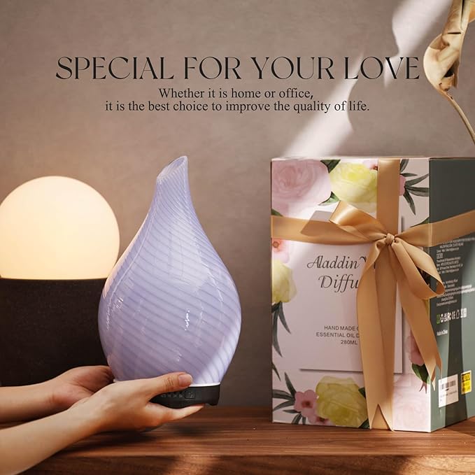 Porseme 280ml Essential Oil Diffuser Glass Color Changing Aroma Air Diffusers Aromatherapy Ultrasonic Cool Mist Humidifier 7 Running Hours Waterless Auto-Off for Sleeping, Yoga, Spa (Pure Purple) - Image 6