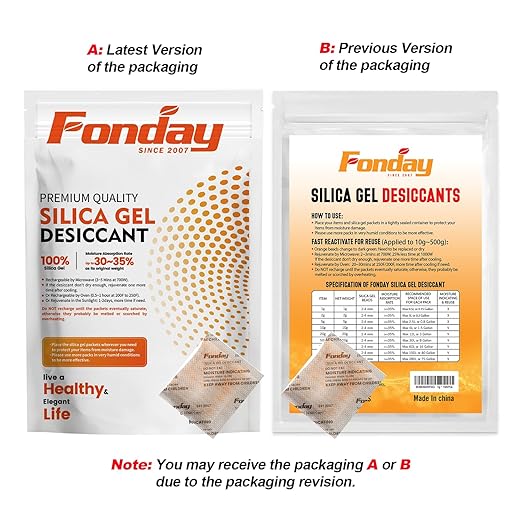 20g x 50 packs Fonday Rechargeable Silica Gel Desiccant Packets Food Grade Fast Reactivate Desiccant Bags Moisture Indicating Orange to Green - Image 9